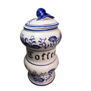 Vintage Arnart Blue Onion Coffee Canister Blue Danube Japan With LID *see